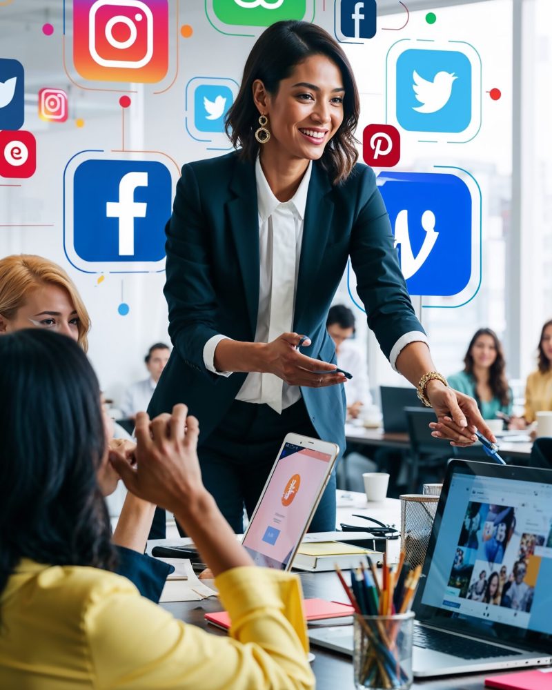 woman-is-standing-front-computer-screen-that-says-facebook